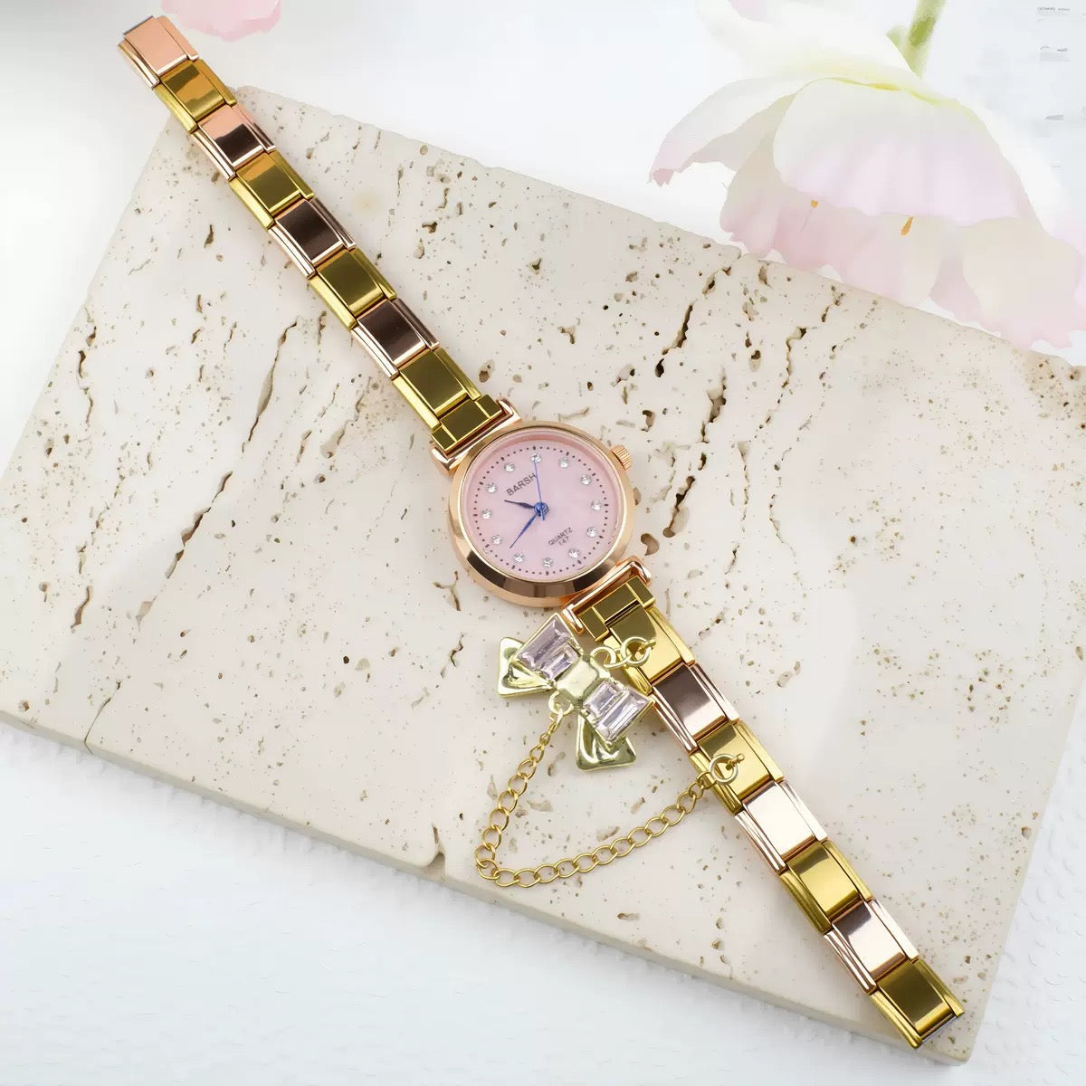 Custom Watch With Gold Italy Charms,Personalized Watch With Italian Bracelet Charms