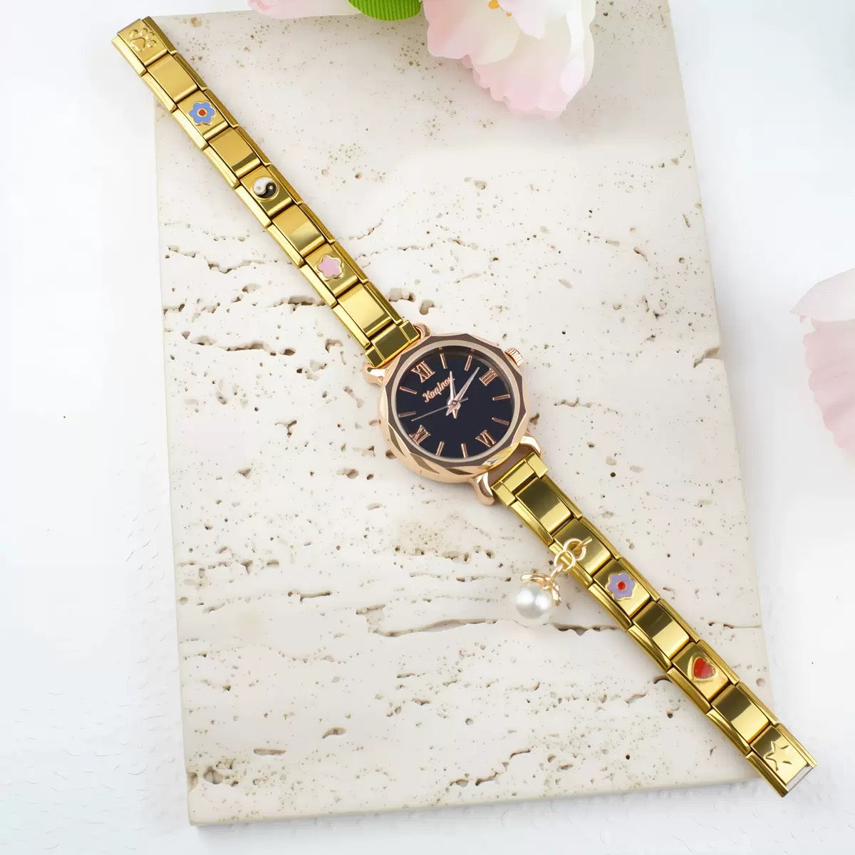 Custom Watch With Gold Italy Charms,Personalized Watch With Italian Bracelet Charms