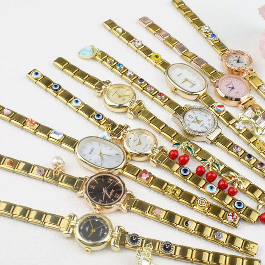 Custom Watch With Gold Italy Charms,Personalized Watch With Italian Bracelet Charms