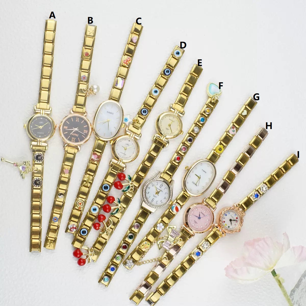 Custom Watch With Gold Italy Charms,Personalized Watch With Italian Bracelet Charms