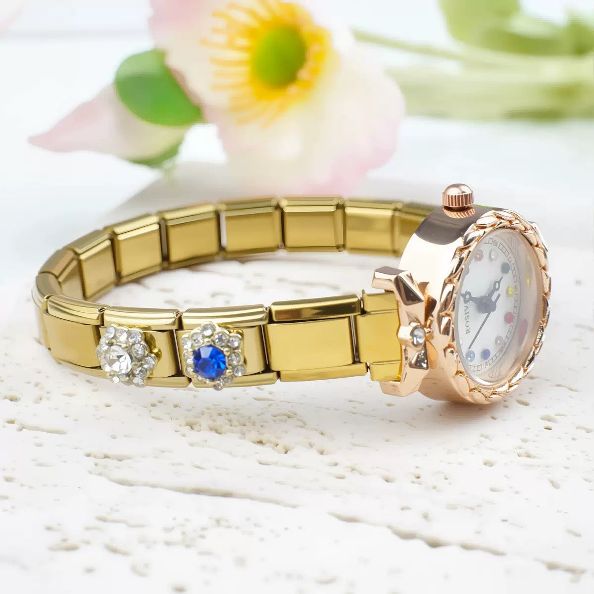 Custom Watch With Gold Italy Charms,Personalized Watch With Italian Bracelet Charms