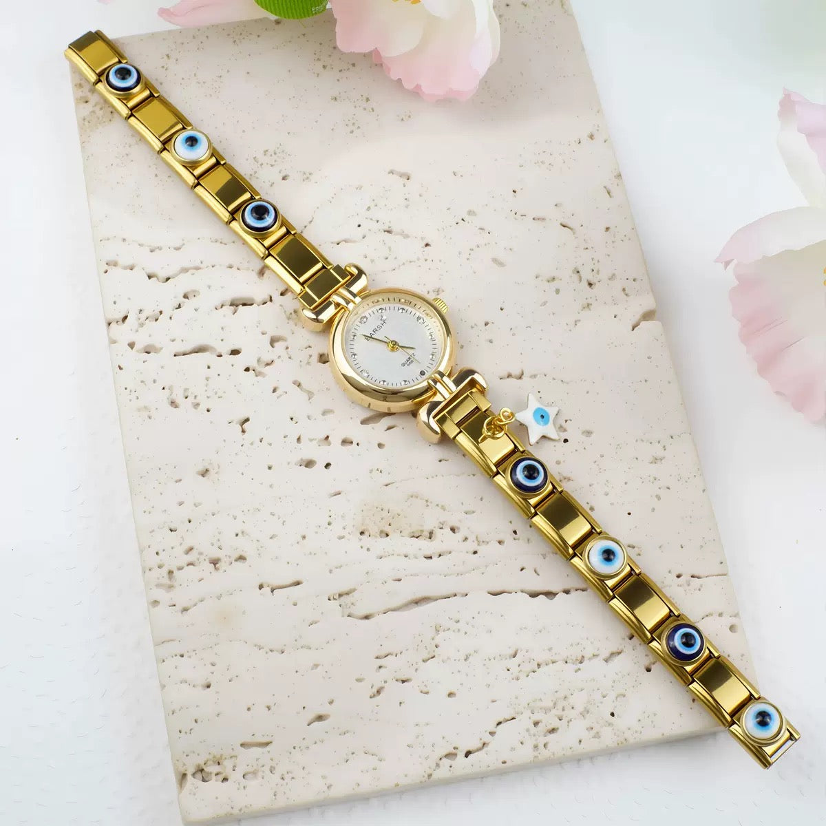 Custom Watch With Gold Italy Charms,Personalized Watch With Italian Bracelet Charms