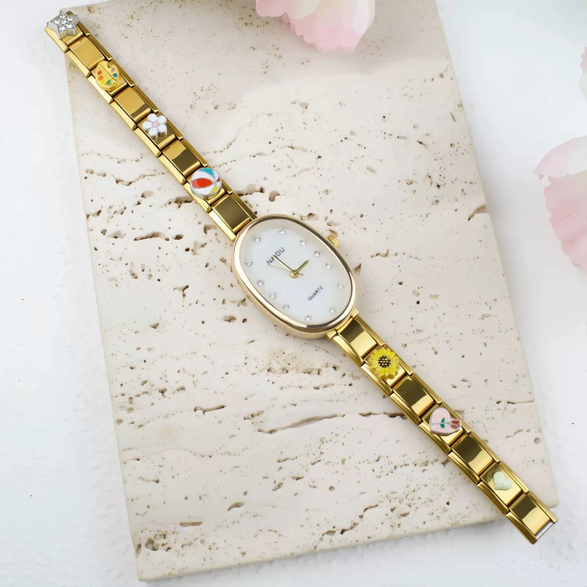 Custom Watch With Gold Italy Charms,Personalized Watch With Italian Bracelet Charms