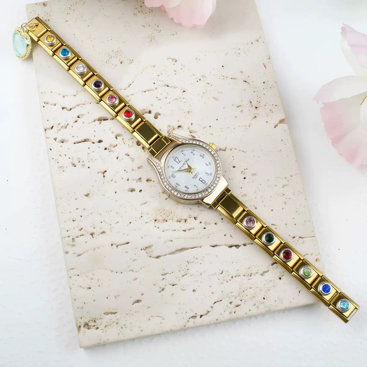 Custom Watch With Gold Italy Charms,Personalized Watch With Italian Bracelet Charms