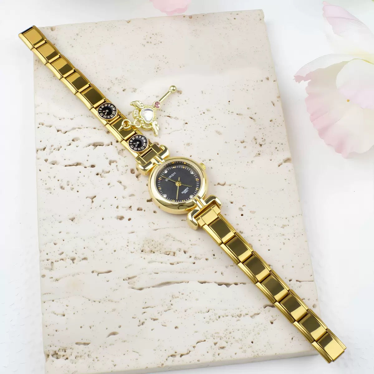 Custom Watch With Gold Italy Charms,Personalized Watch With Italian Bracelet Charms