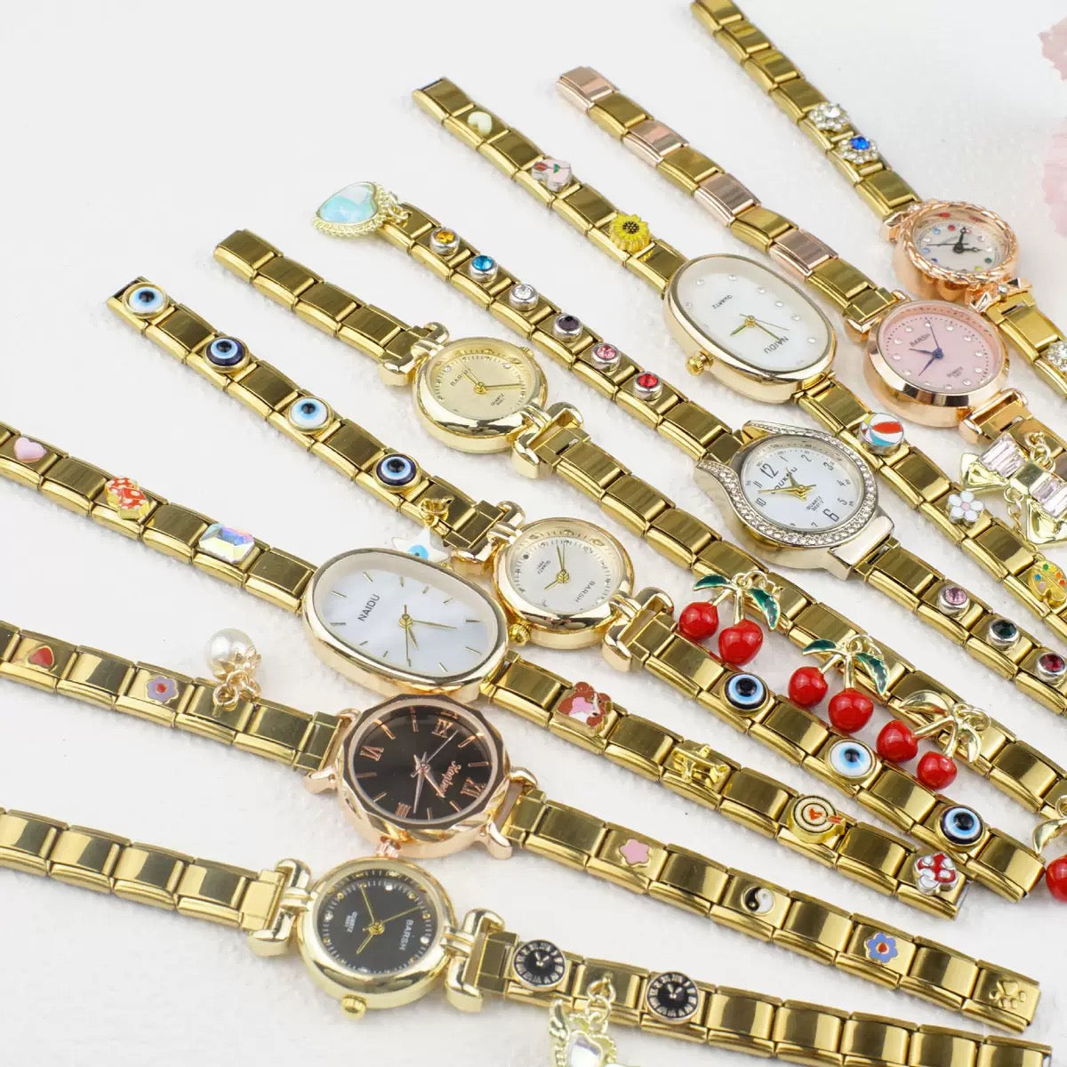 Custom Watch With Gold Italy Charms,Personalized Watch With Italian Bracelet Charms