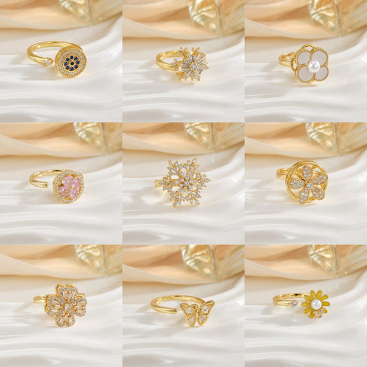 Hot selling rotating ring, women's micro inlaid zircon temperament, versatile fashion, light luxury copper plated 18k gold ring